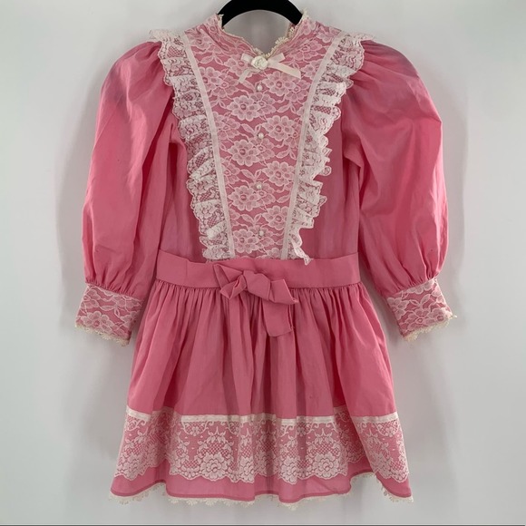 Vintage Mini World Girls Dress Size 6 Pink Ruffle Long Sleeves Party Full Circle - Picture 1 of 15